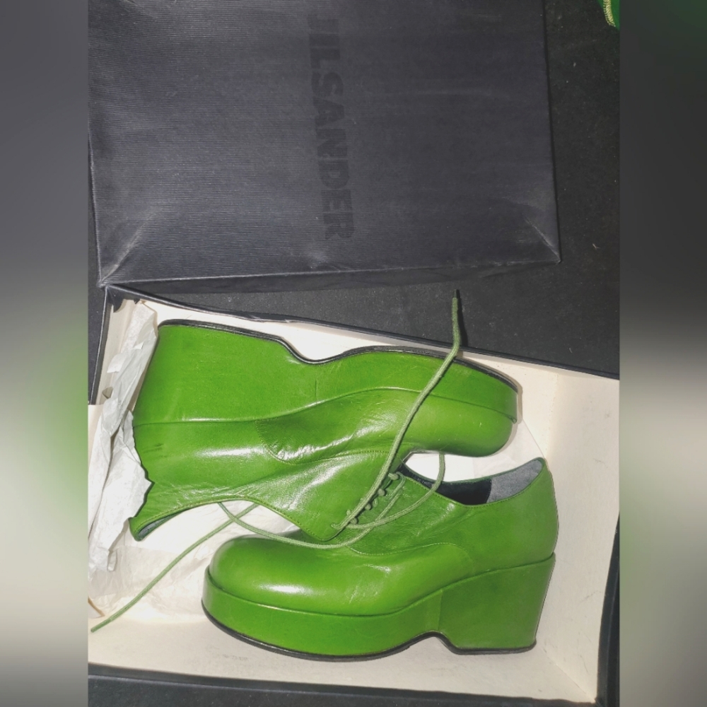 Vintage JIL SANDER Green Platform Oxford Wedges Size 8W